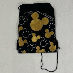 Disney Black Good & White Mickey Mouse Ear Pattern Drawstring Bag ~14” x 10” NWT